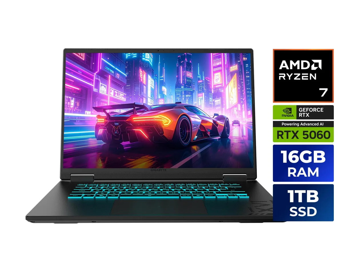 GIGABYTE GIGABYTE A16 3VHK3US894SH gaming laptop RTX 5060 Ryzen 7 260 16GB 1TB 165Hz — product photo