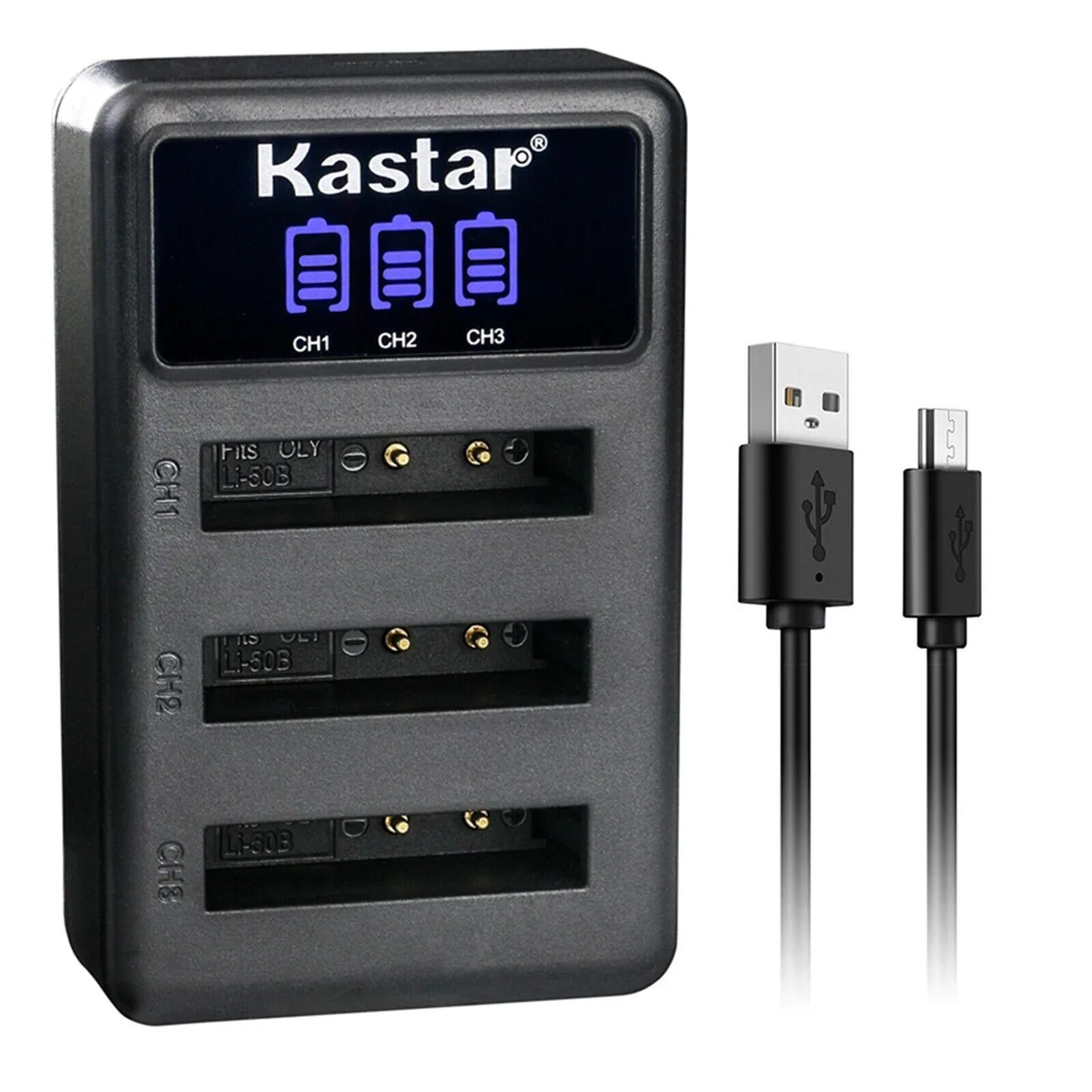 Kastar Kastar LCD Triple USB Charger for Sony NP-BK1/NP-FK1 (CH-LED3-0B-BK1-A) — product photo