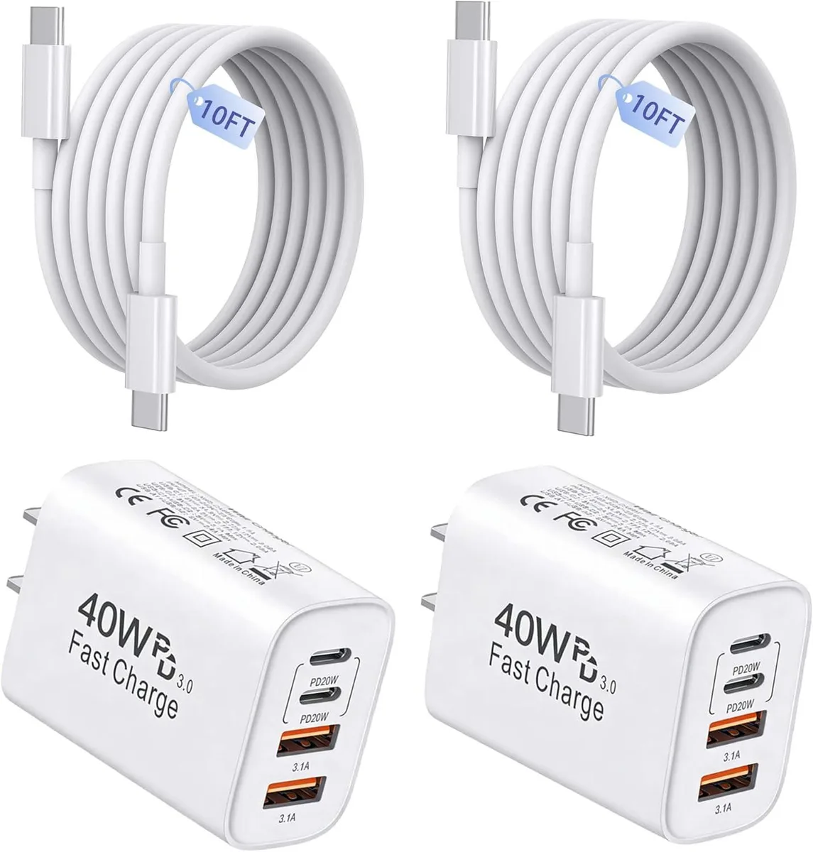Kootion Kootion 40W 4-port USB-C/A charger 2-pack with 10ft cables — product photo