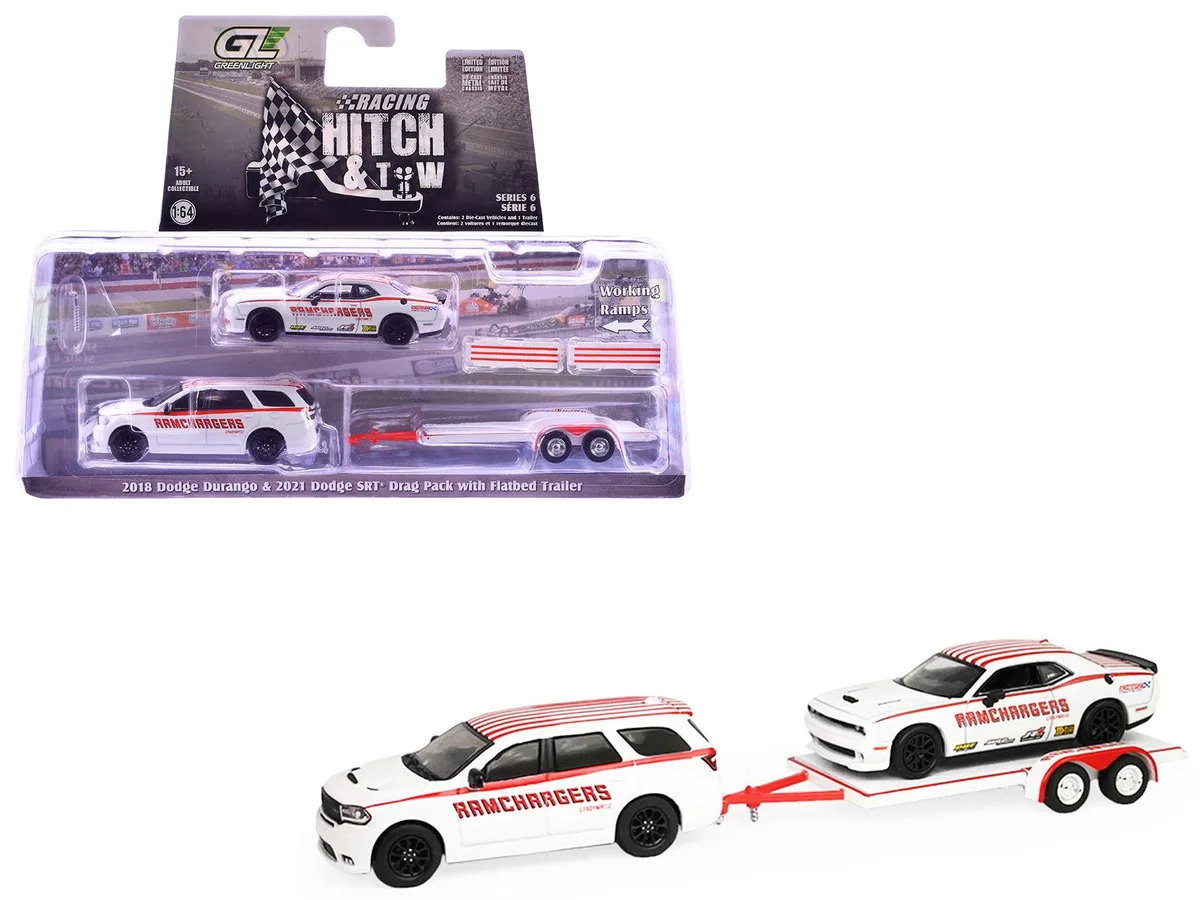 GREENLIGHT GREENLIGHT 1/64 2018 Dodge Durango &amp; 2021 Challenger SRT with Trailer — product photo