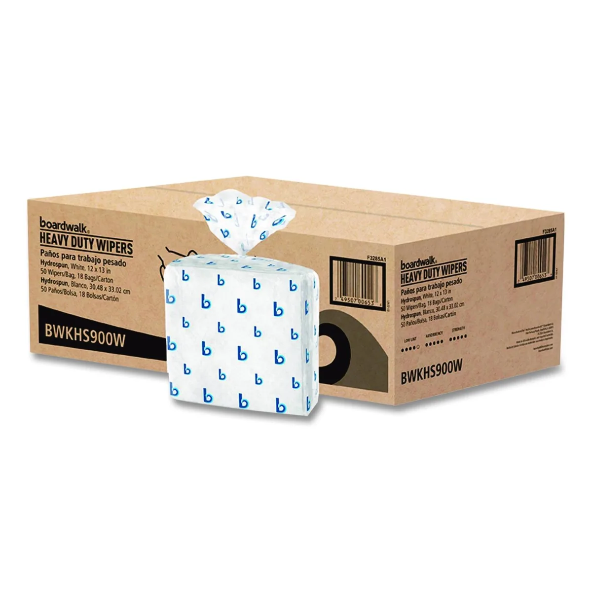 Boardwalk Boardwalk Hydrospun 1-Ply White Wipes 12 x 13 50/Bag 18 Bags/Carton 3285 — product photo