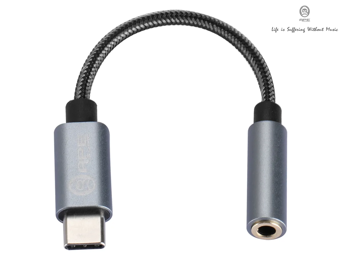 Compact USB-C to 3.5 mm audio dongle with aluminium body and braided cable