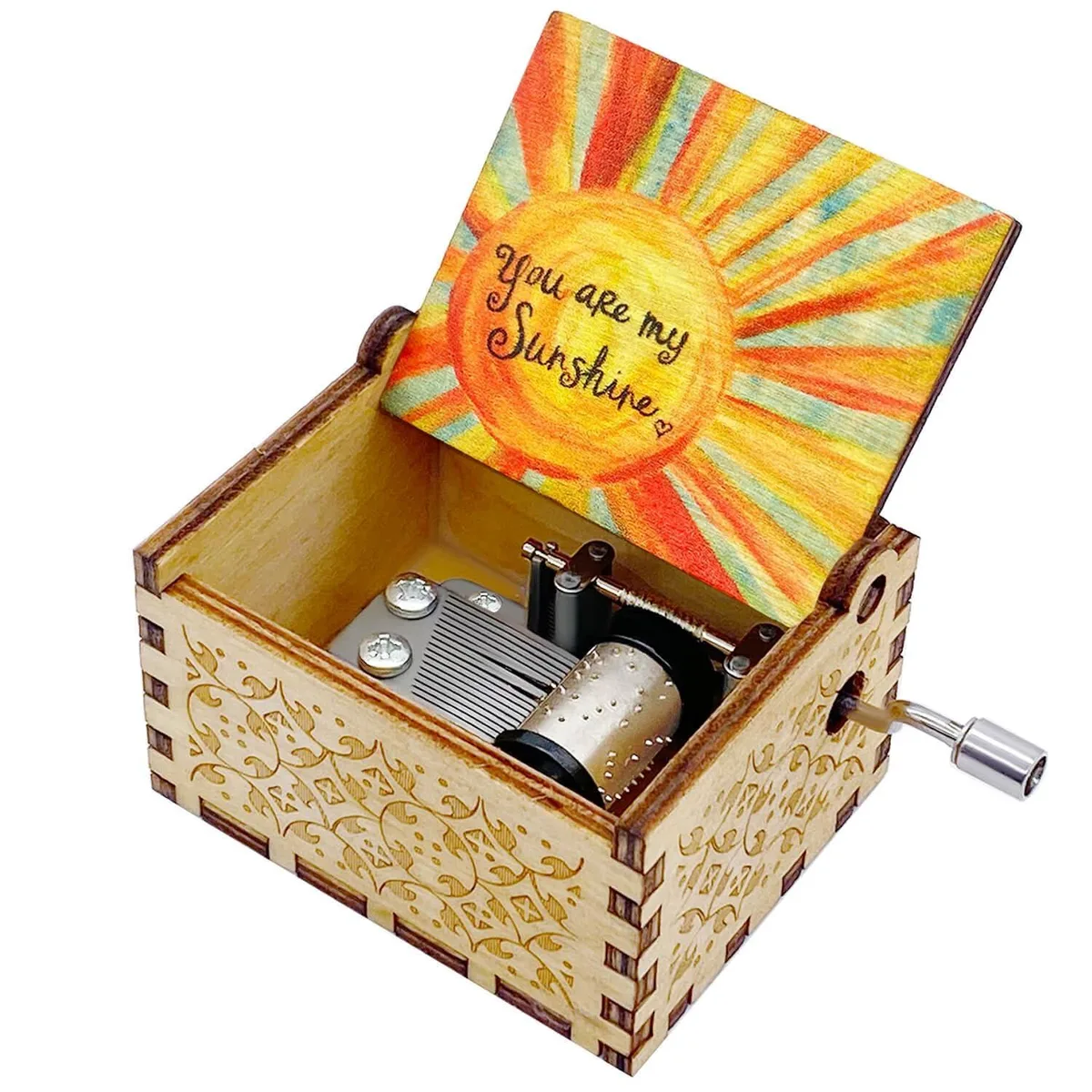  SunshineMusicBox-3 Wooden Hand-Crank Music Box 18-Note You Are My Sunshine Multi-Color 2.6×2.1×1.5 in — product photo