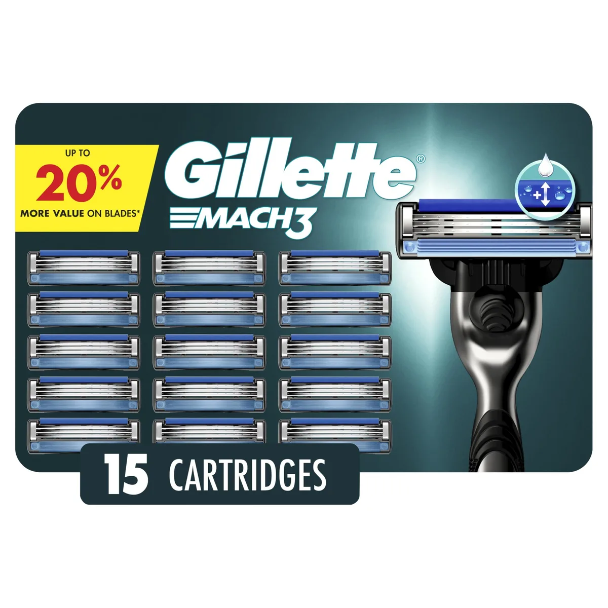 Boxed set of fifteen black Mach3 razor blade refills