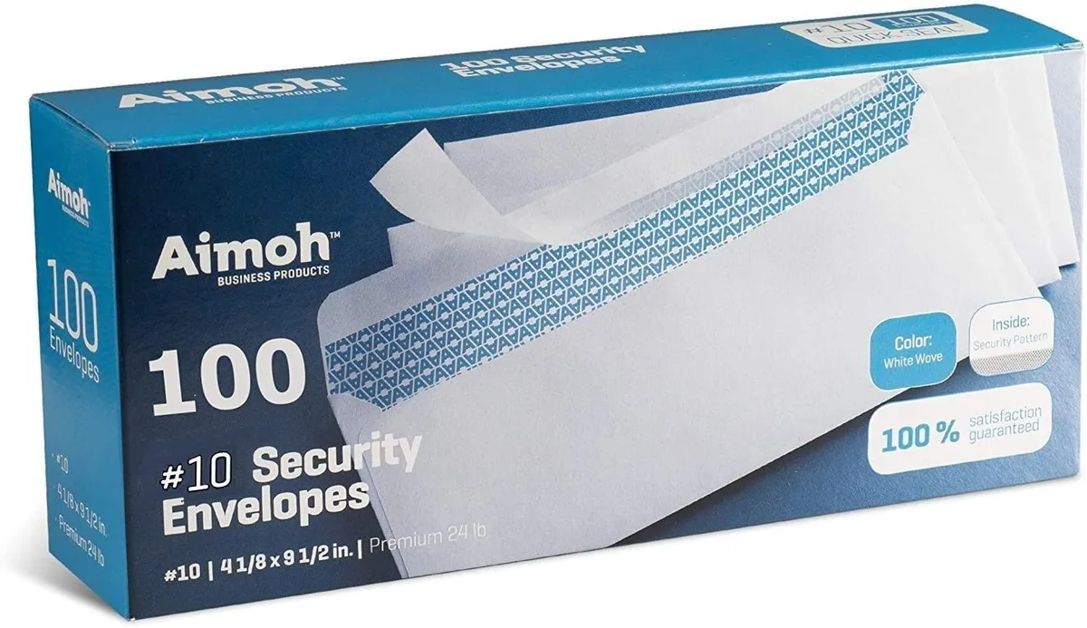  Aimoh #10 Security Self Seal Envelopes 100 Count White 24 LB 34100 — product photo