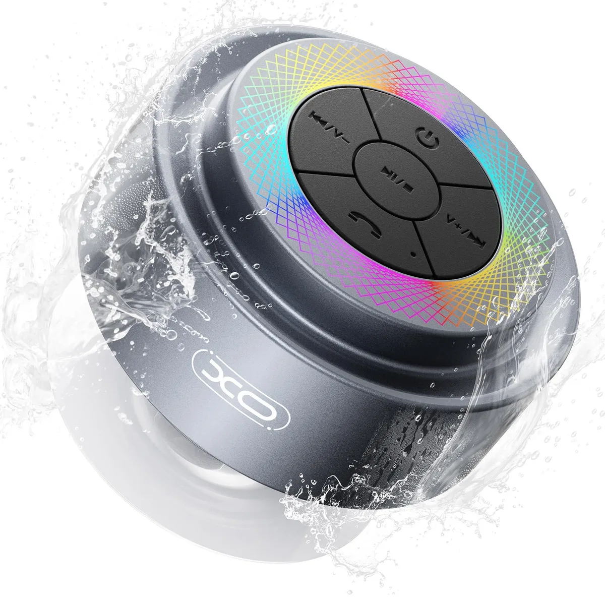  XO-F64 portable speaker IP67 Bluetooth suction cup RGB 33 ft 50 Hz 0.24 kg — product photo