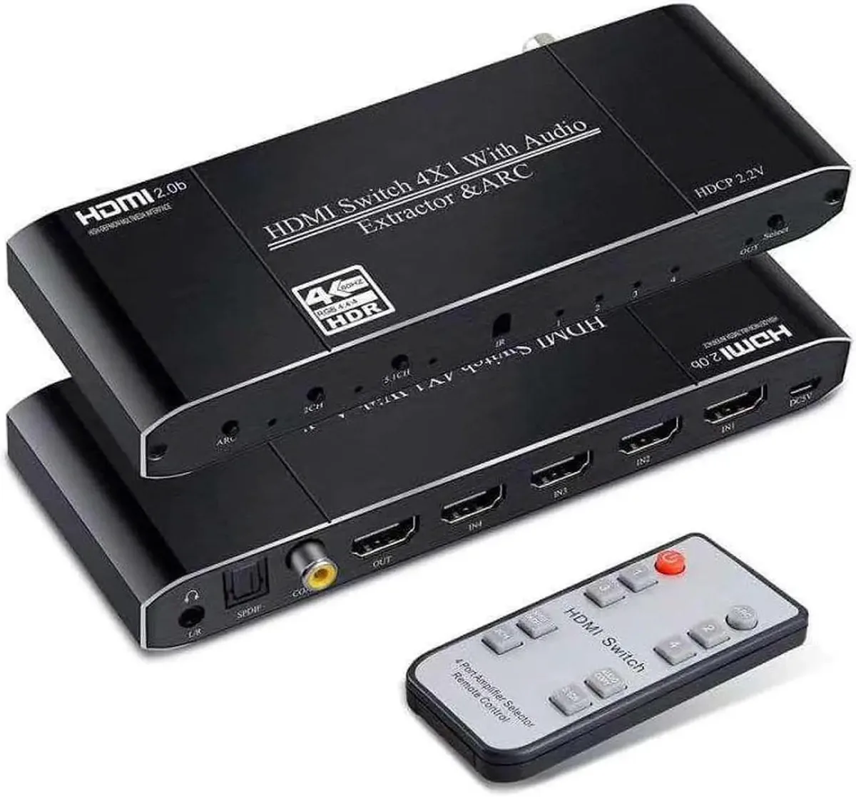 Vszerda Vszerda 4×1 HDMI Switch Audio Extractor Optical Coaxial 3.5mm ARC 4K 18Gbps IR Remote — product photo