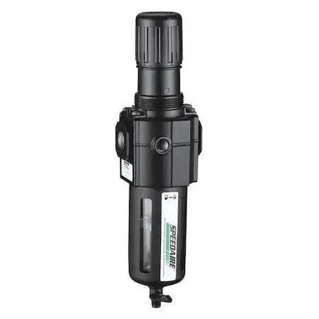 Silver aluminium filter regulator with polycarbonate bowl guard, 11.93 inches high, 3.15 inches wide