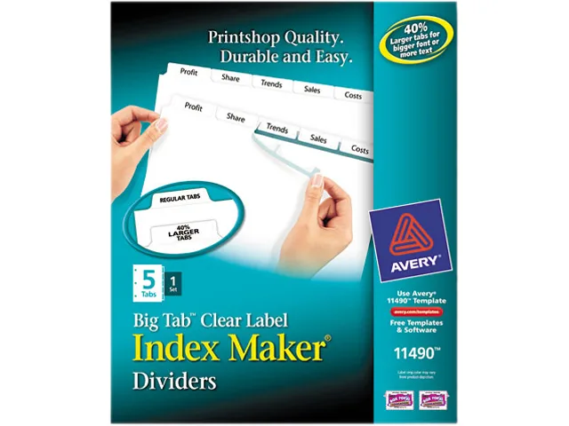Avery Avery 11490 Big Tab Index Maker Clear Label Dividers 5-Tab 1 Set White card filing — product photo