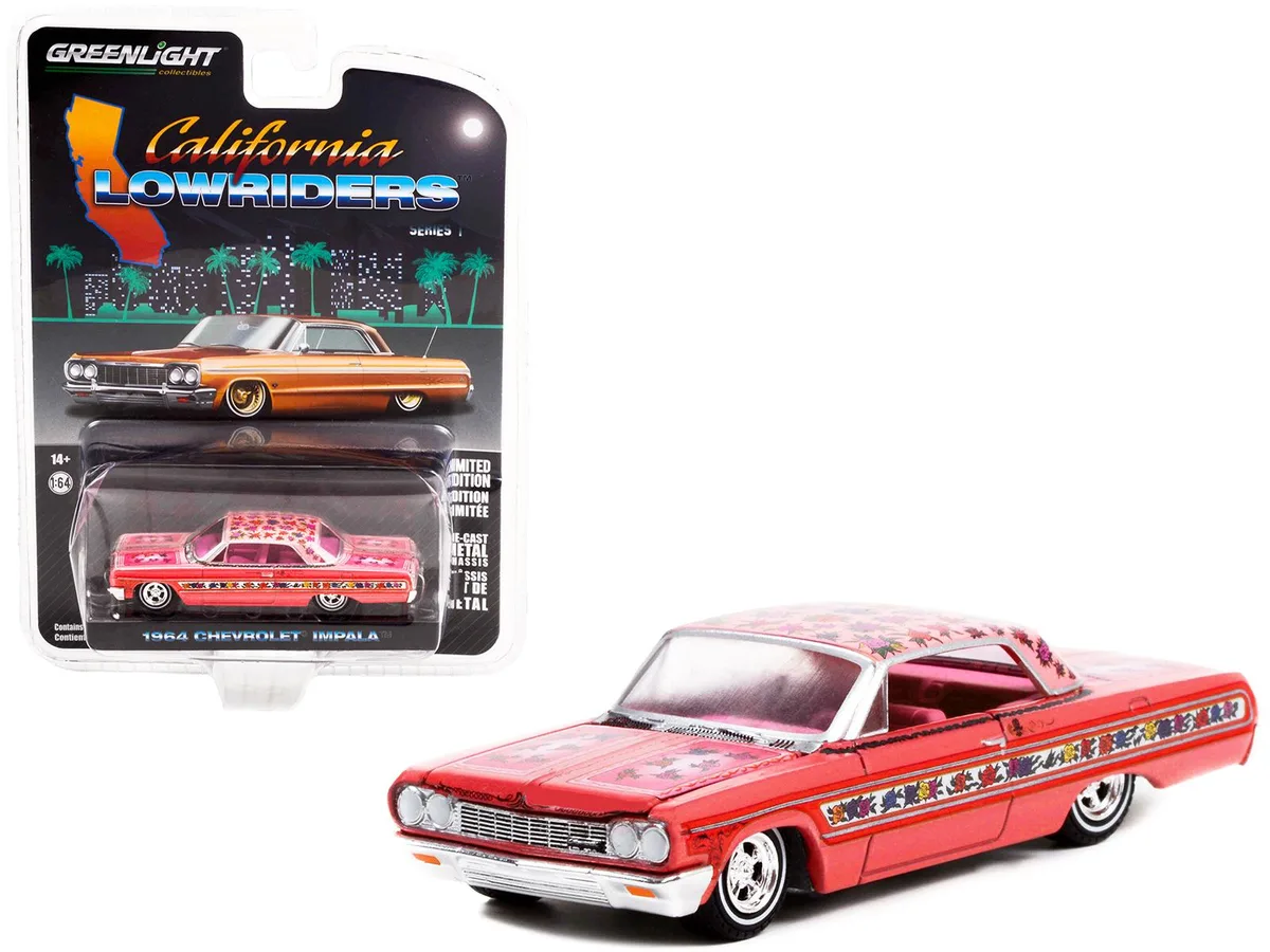 GREENLIGHT GREENLIGHT 1964 Chevrolet Impala Lowrider Pink Metallic 1/64 Diecast hobby collectible — product photo