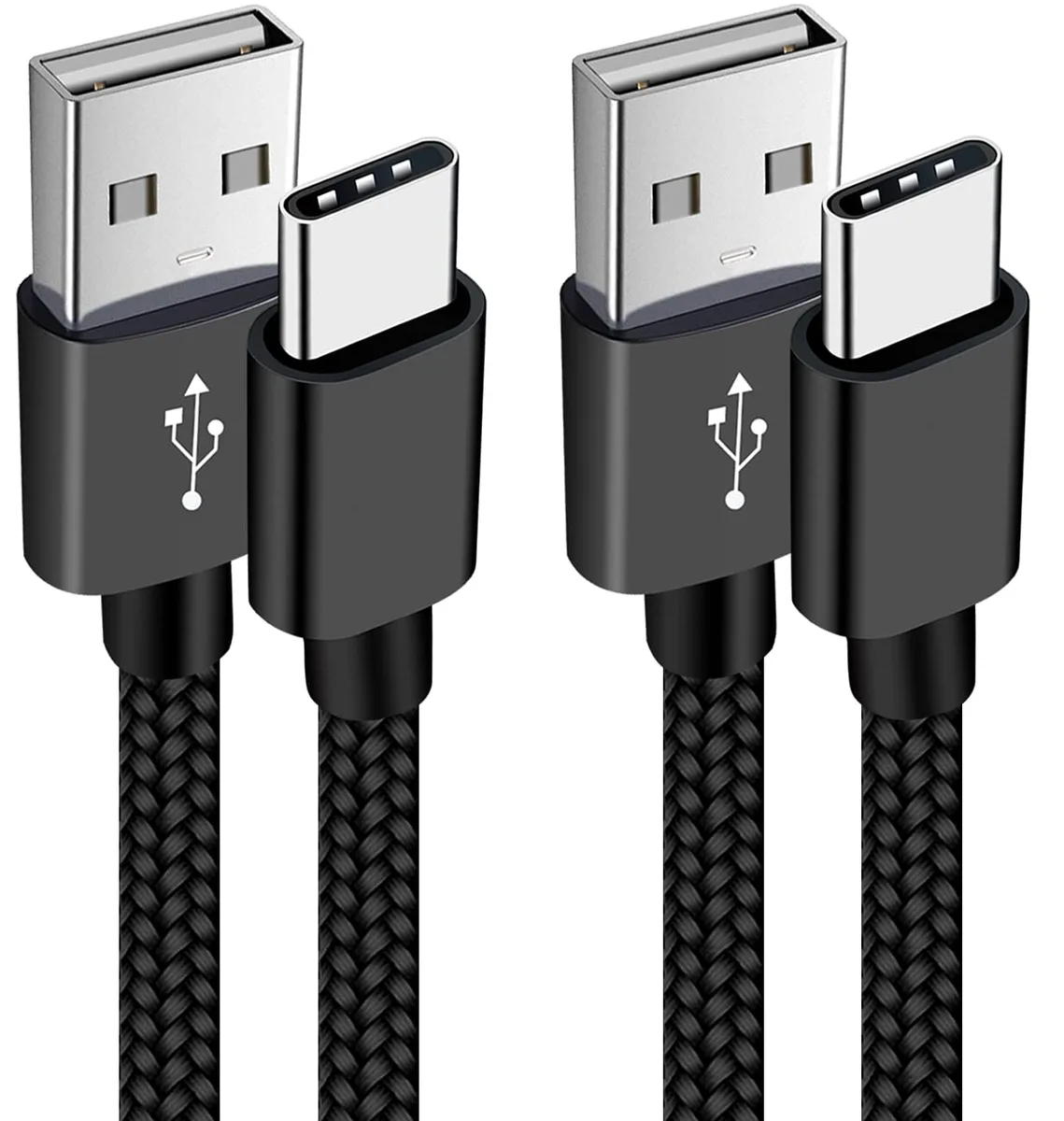 Two orange braided USB-A to USB-C cables coiled together