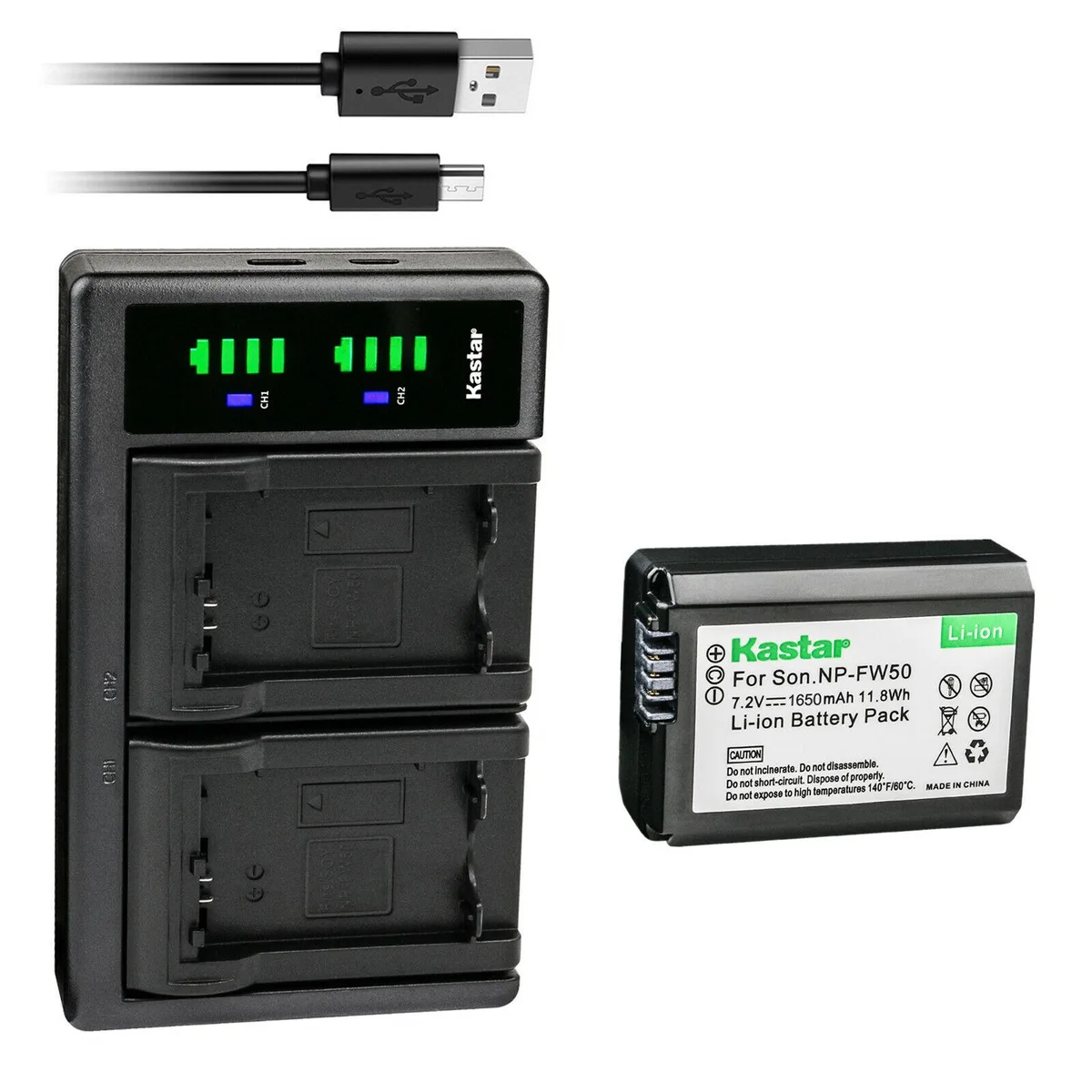 Kastar Kastar NP-FW50 1650mAh 11.8Wh battery with LTD2 USB dual charger — product photo