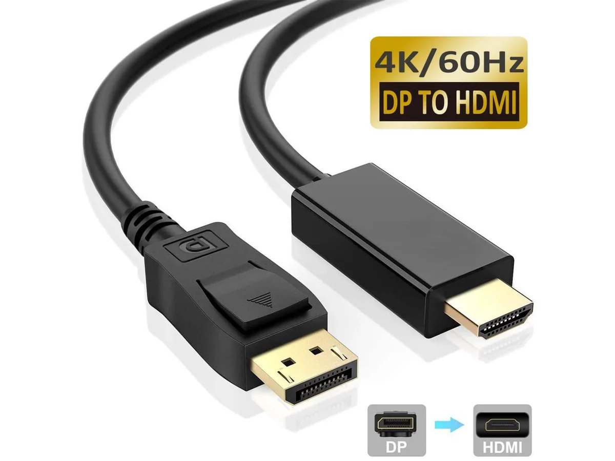 aibileec aibileec DisplayPort to HDMI cable 6ft 1080p 60Hz gold-plated unidirectional — product photo