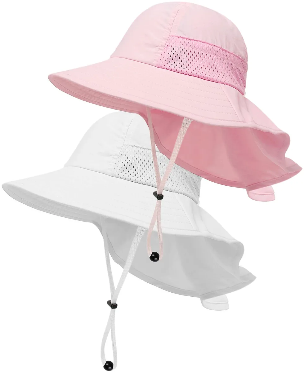  HONGTEYA Sun Hat 7" Wide Brim 5.4" Neck Flap 0-14 Years — product photo