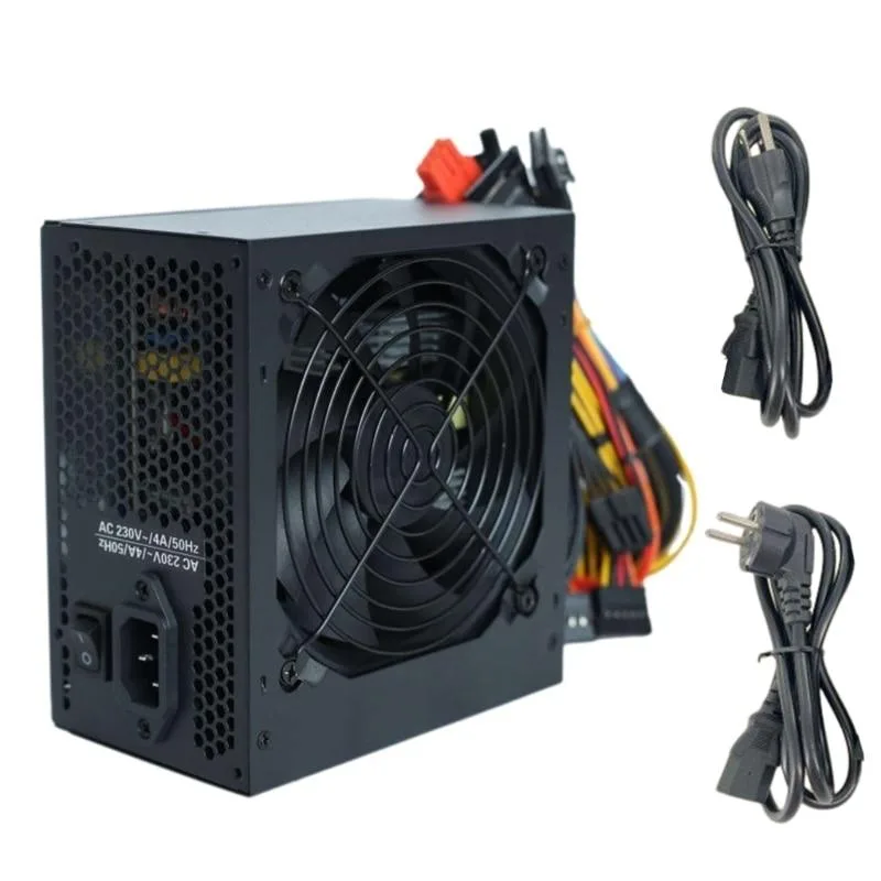 Rectangular metal PSU with 120mm fan and modular cables, US plug
