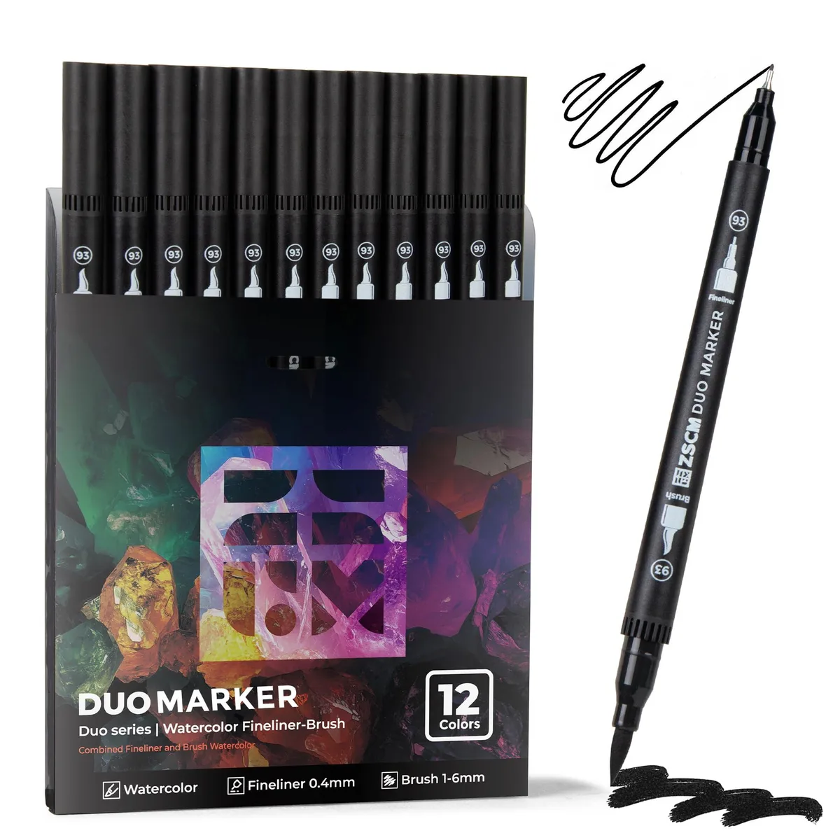  ZSCM zscm0121 Dual-Tip Black Marker Set, 12 Pack — product photo