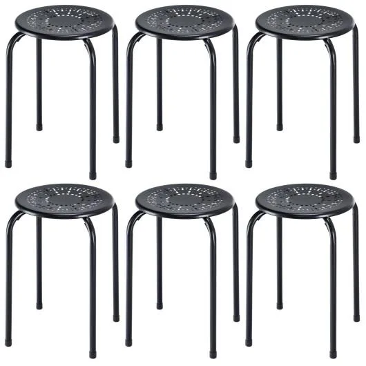 SlickBlue SlickBlue 6-Pack Daisy Design Backless Round Metal Barstools Black — product photo