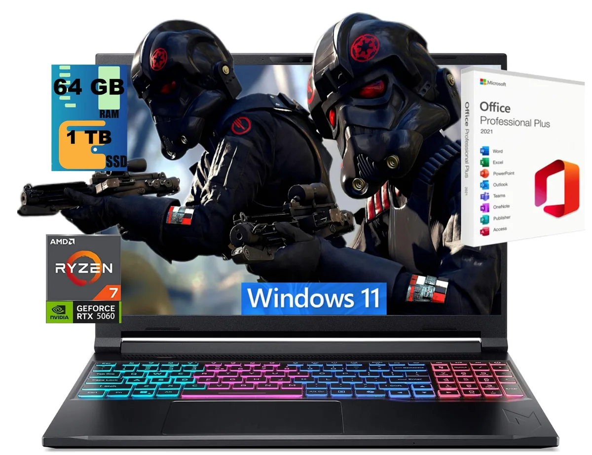 Acer America Acer America Nitro V 16S gaming laptop 16" WUXGA 180Hz Ryzen 7 260 RTX 5060 64GB 1TB — product photo