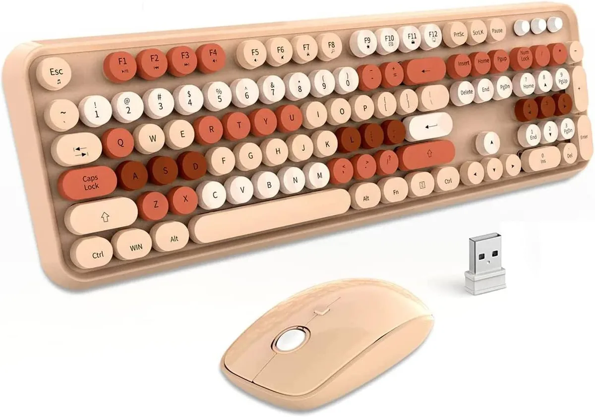 usbroway usbroway Wireless Keyboard and Mouse Combo Retro Typewriter 104 Keys 2.4GHz Brown Coffee — product photo