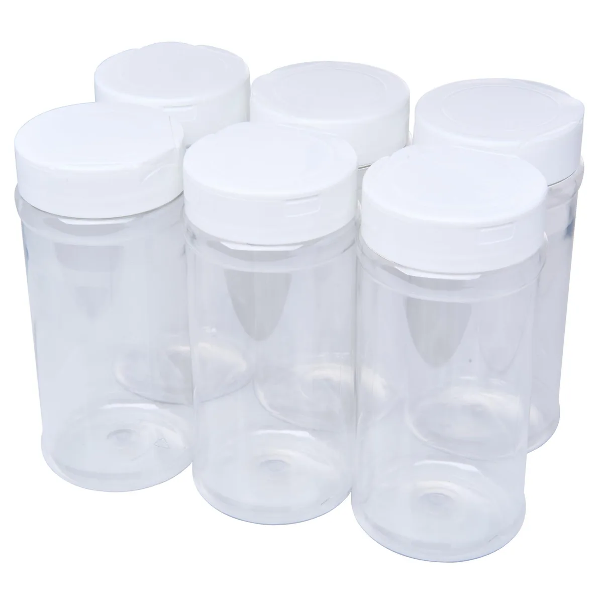 Six red 17oz spice jars with shaker lids