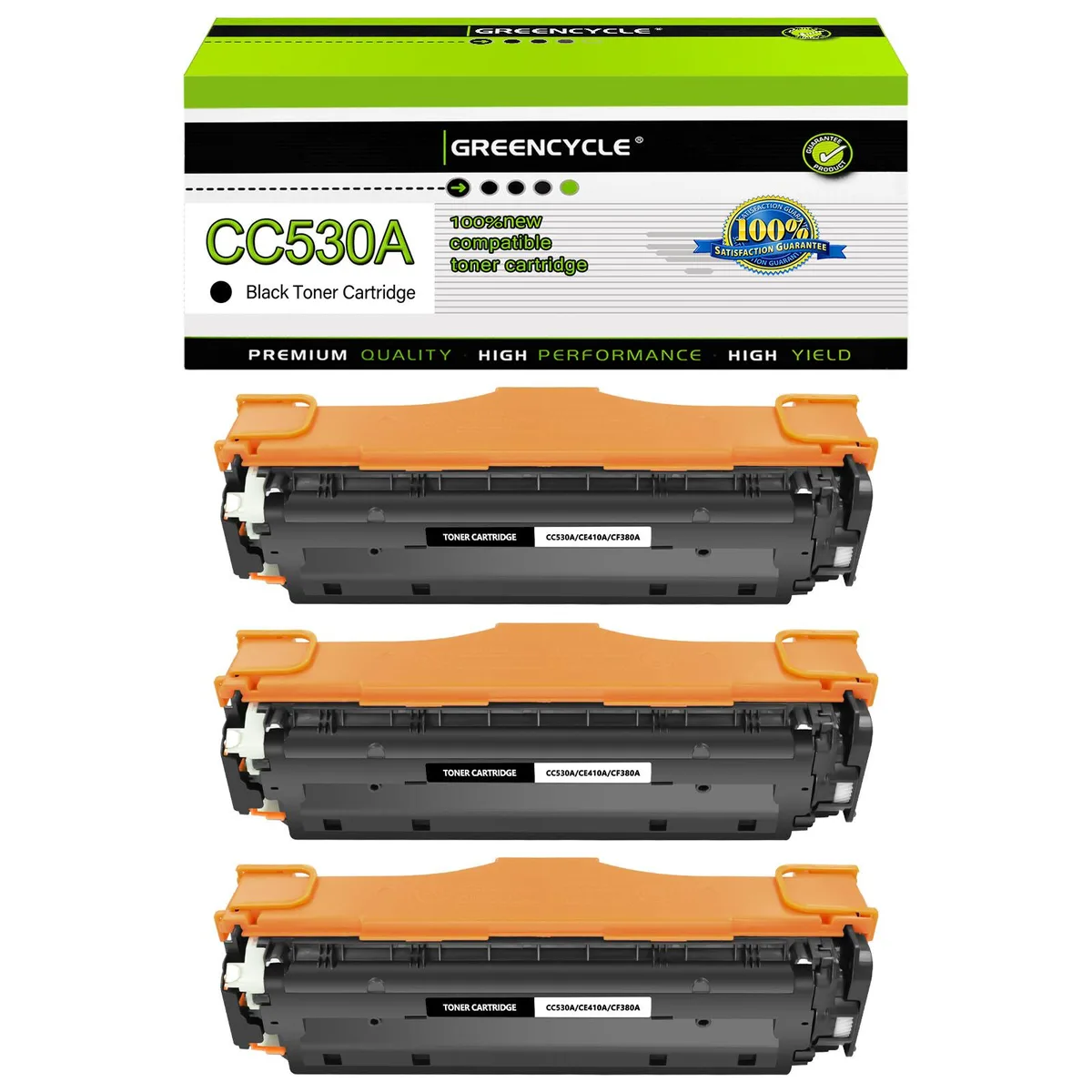 GREENCYCLE GREENCYCLE CC530A 304A Black Toner Cartridge 3 Pack 3500 Pages — product photo