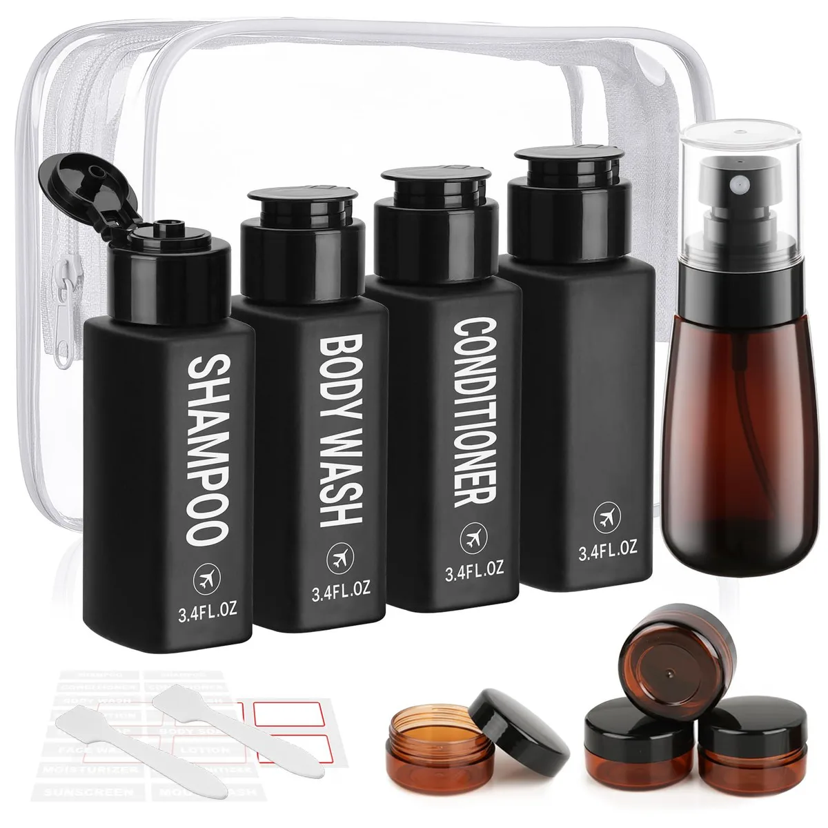  14-Piece Travel Bottle Set 3.4oz Pre-Printed Containers — product photo