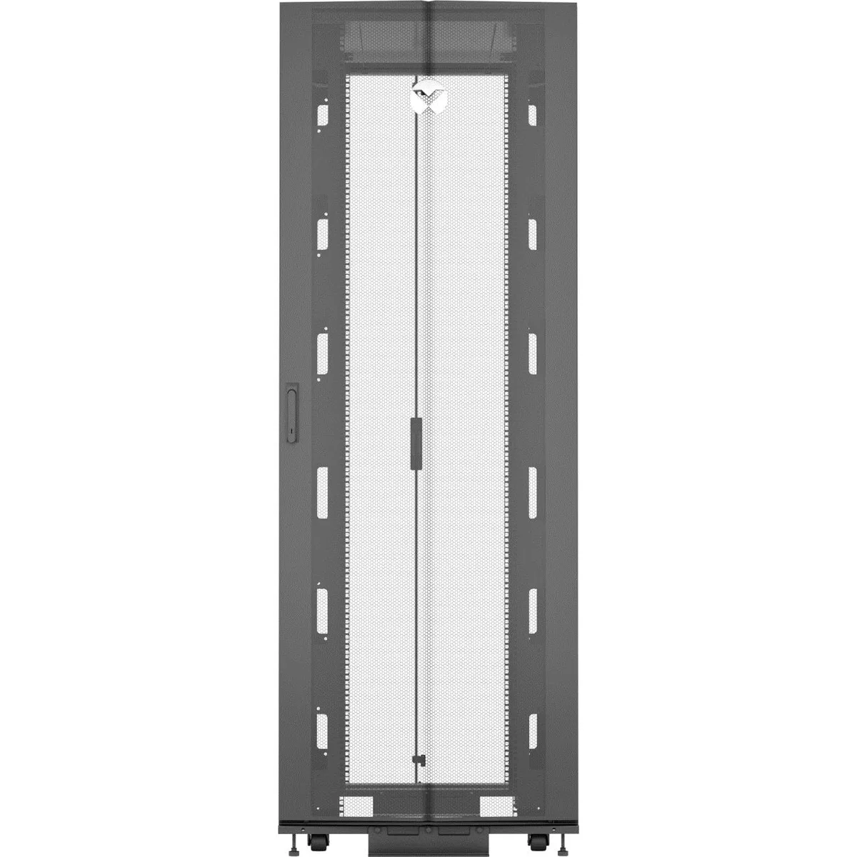 Tall steel 48U server rack with doors, side panels and casters