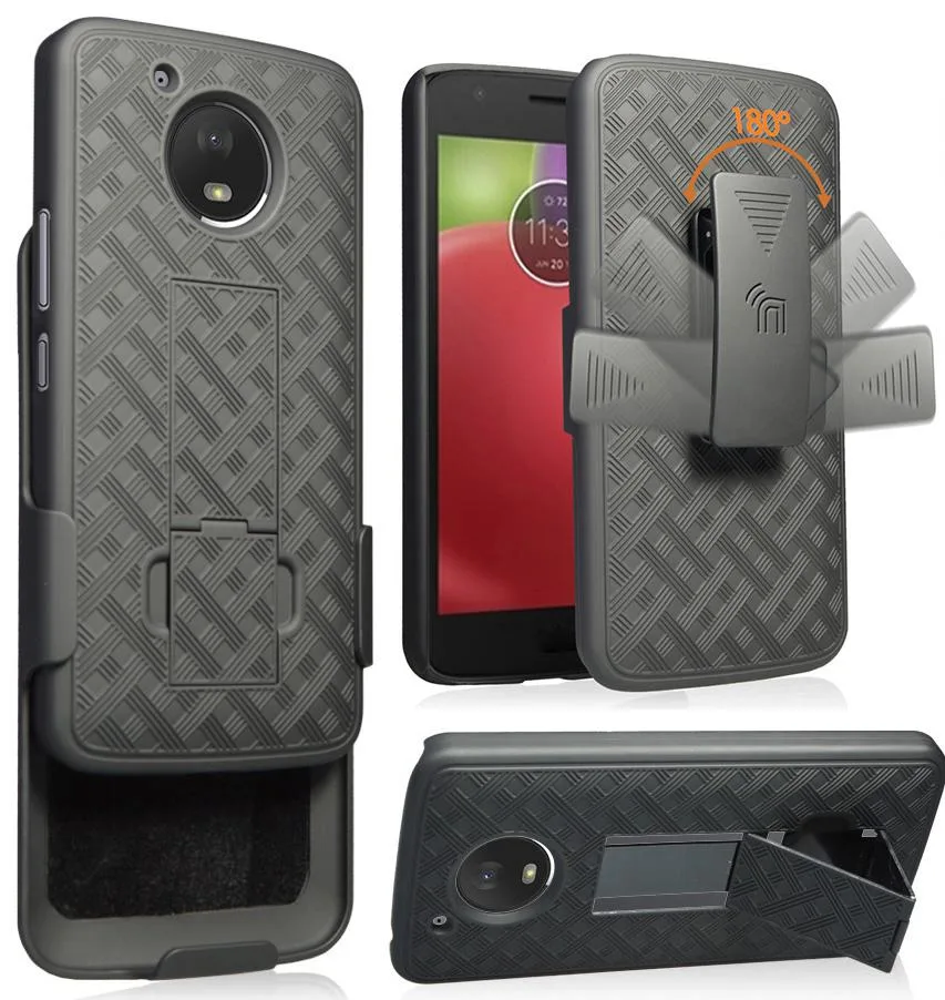 Nakedcellphone Nakedcellphone Kickstand Case + Holster Combo with Stand for Motorola Moto E4 Plus, Black, 13-position clip — product photo
