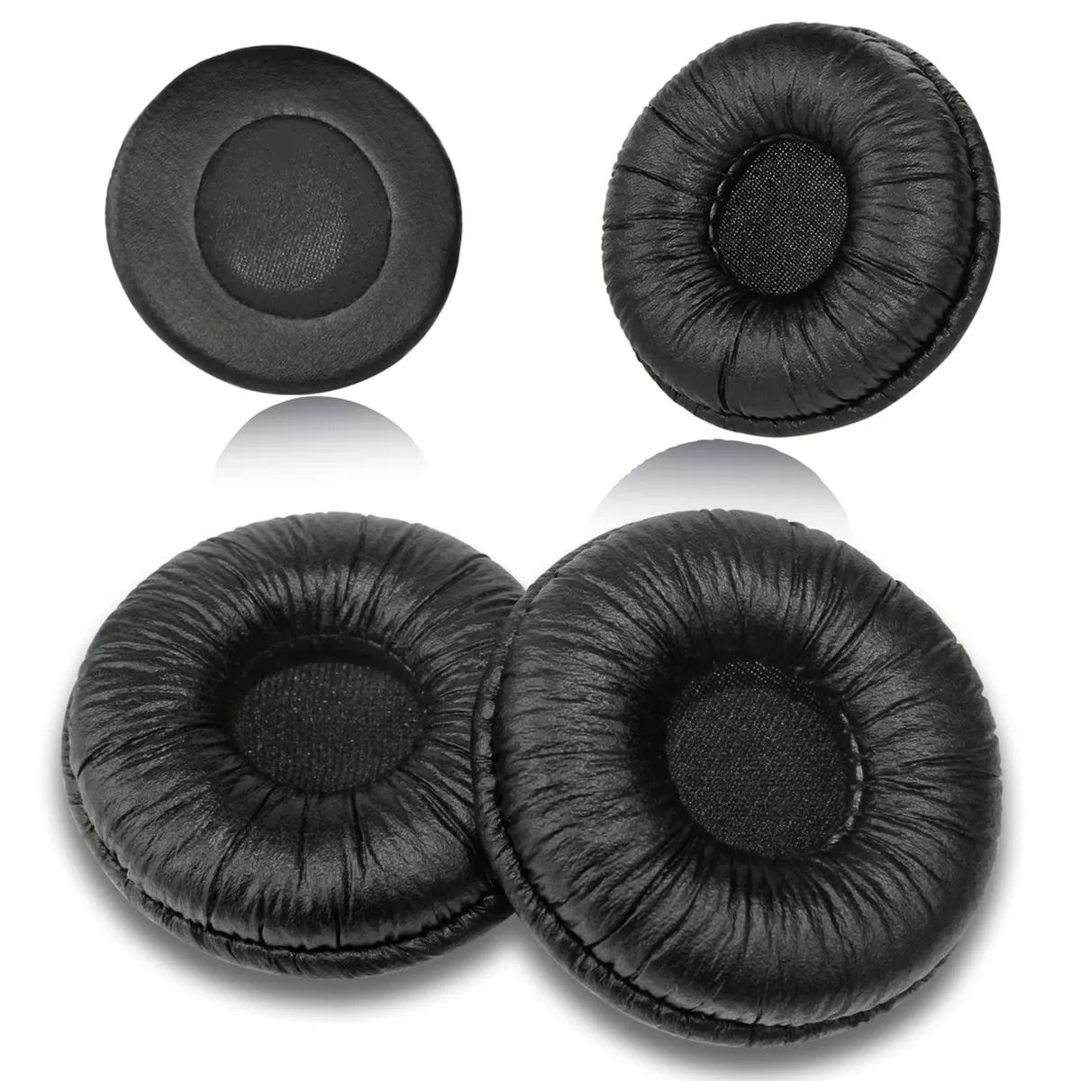 White leatherette ear cushions, four pieces with microphone covers, 50mm diameter