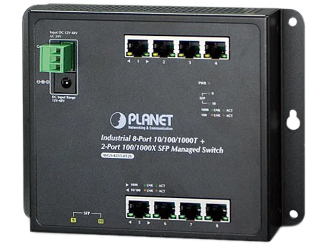 PLANET PLANET WGS-4215-8T2S 8-port 10/100/1000T + 2-port 100/1000X SFP wall-mount managed network switch — product photo