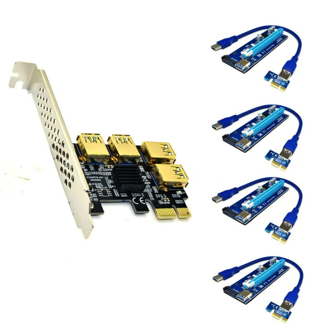 Vszerda Vszerda PCIe 1x to 16x 4-Slot Riser Card USB 3.0 60cm — product photo