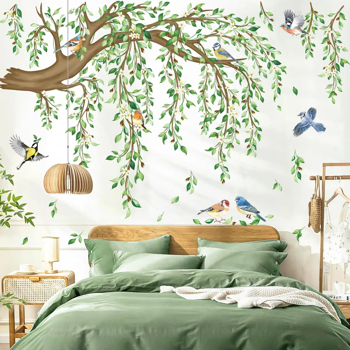Four green vinyl vine sheets with leaf and bird designs, 30 by 90 cm each
