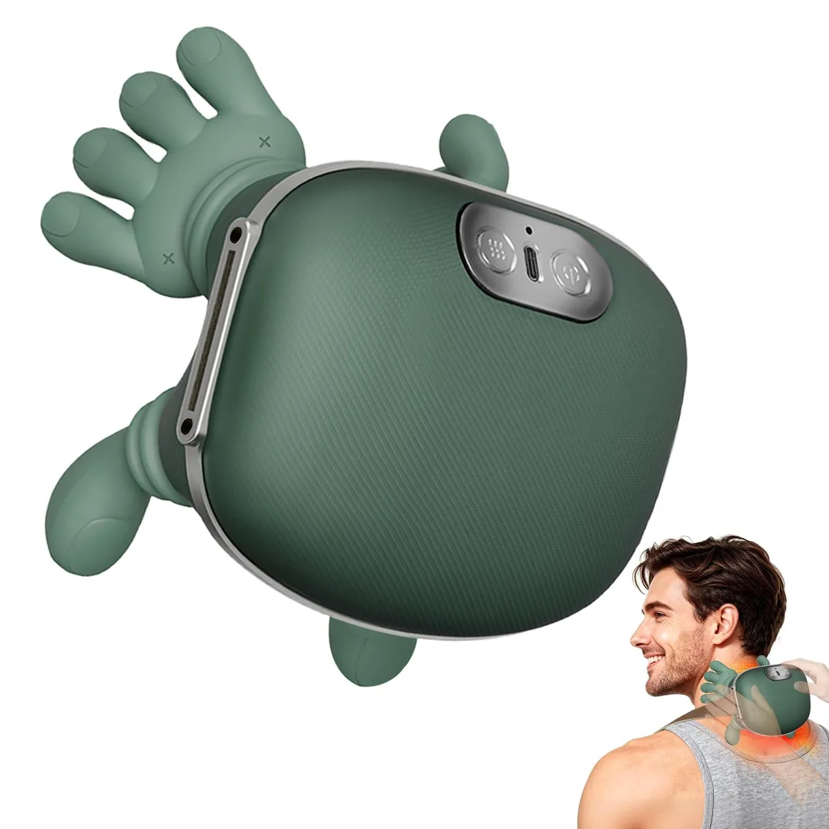 Blue U-shaped neck massager with finger-like nodes, smooth matte finish, lightweight at 760g
