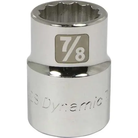 Chrome 12-point SAE socket with knurled ring and laser-etched markings