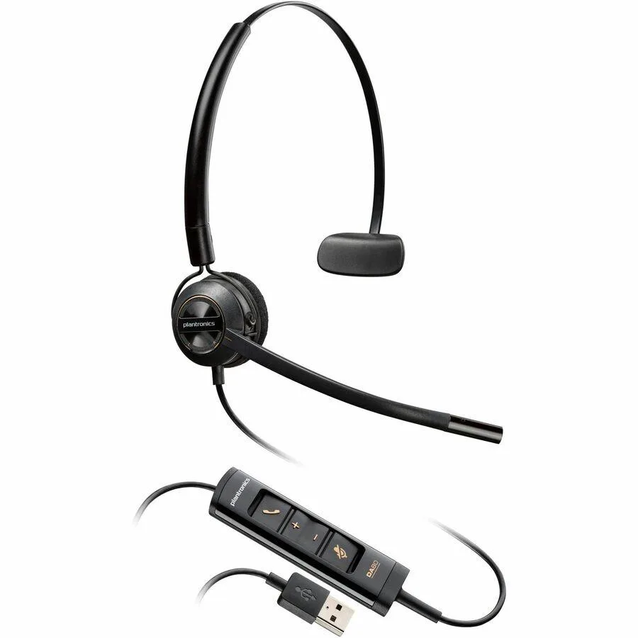 Poly EncorePro 545 convertible headset with USB-A cable and inline controls