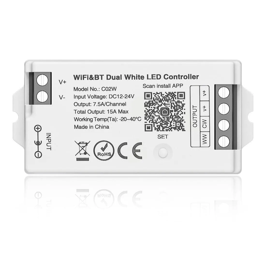KEHIPI KEHIPI C02W CCT PWM Dual White LED Strip Controller 2.4GHz WiFi Bluetooth Alexa Google Home 12-24V 15A — product photo
