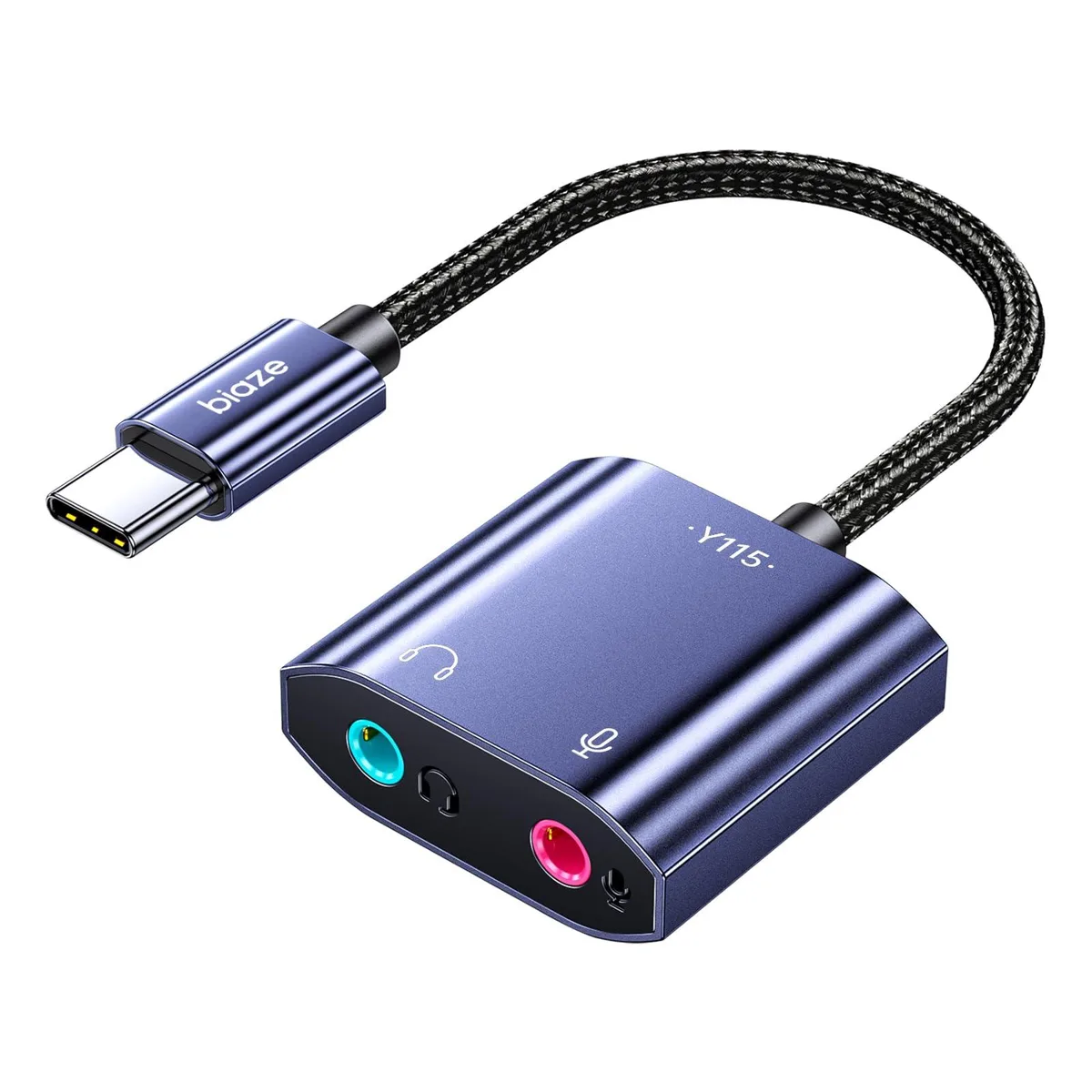  biaze HW-Y115 USB-C Sound Card Grey 16-bit 48 kHz 2.0ch 2.68in 30000 bends — product photo
