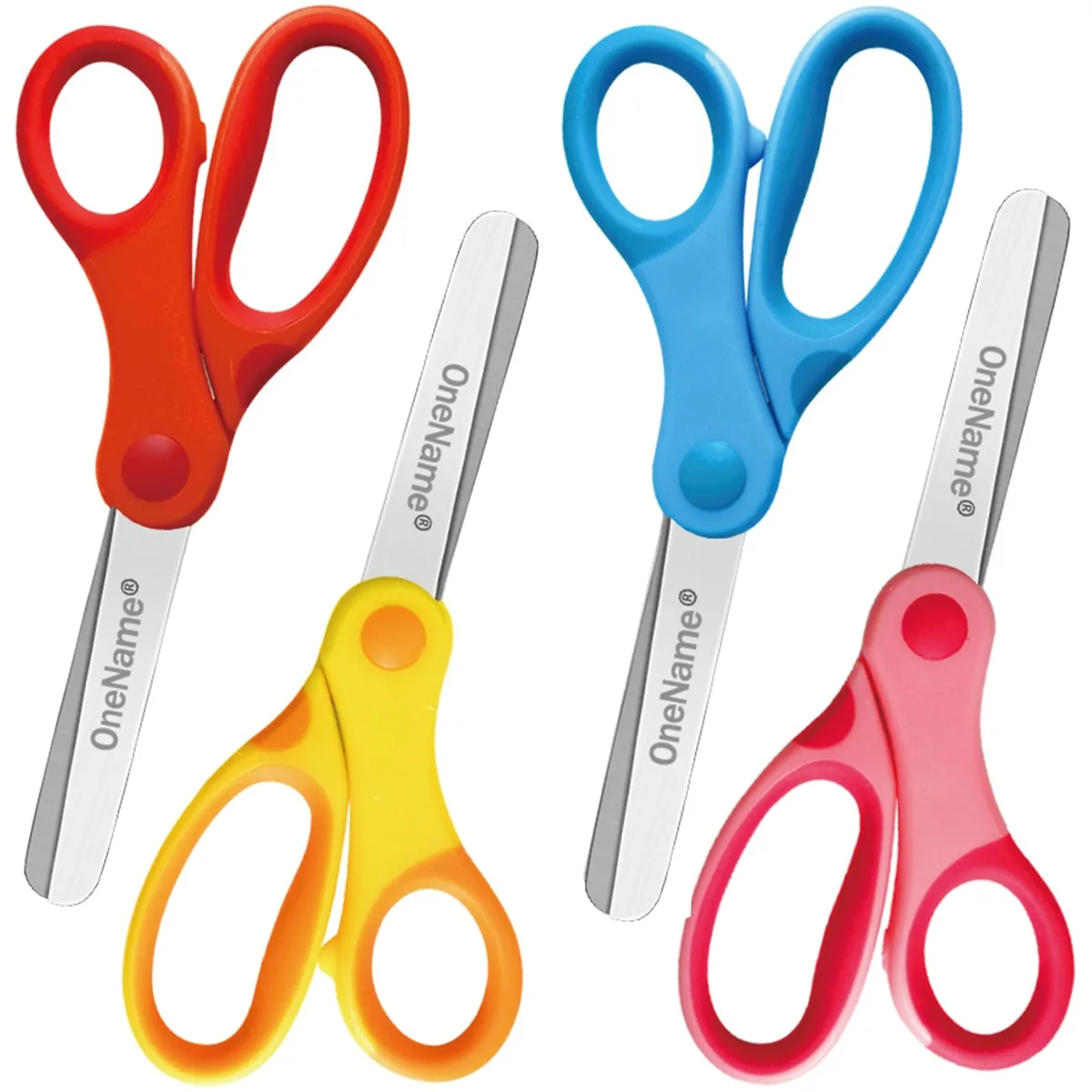 Four 5.5 inch blunt-tip scissors in assorted colours with soft comfort-grip handles