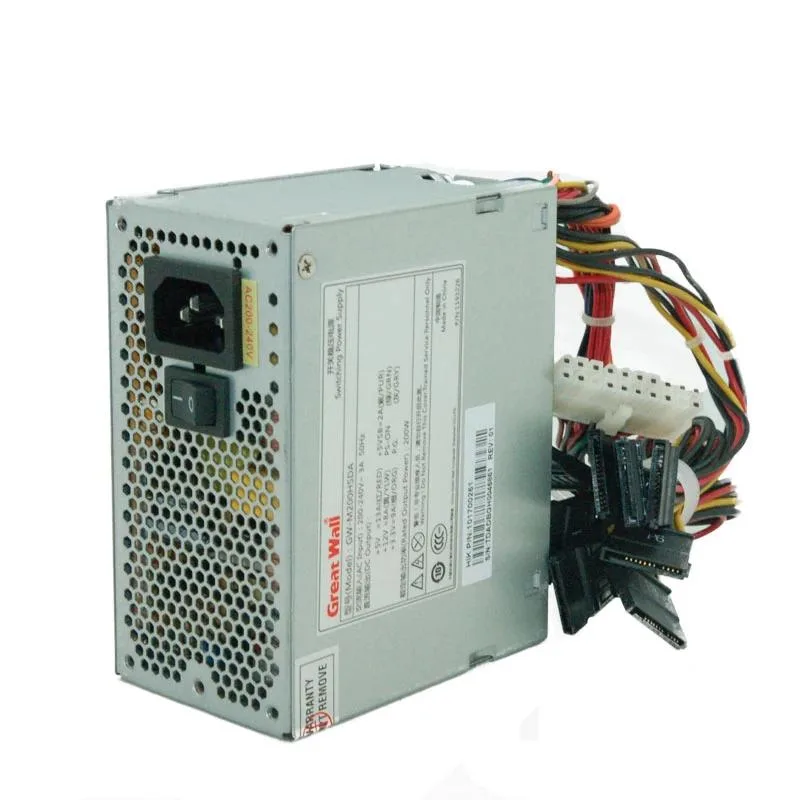 Rectangular metal ATX power supply unit with 20 pin connector and 8 SATA connectors