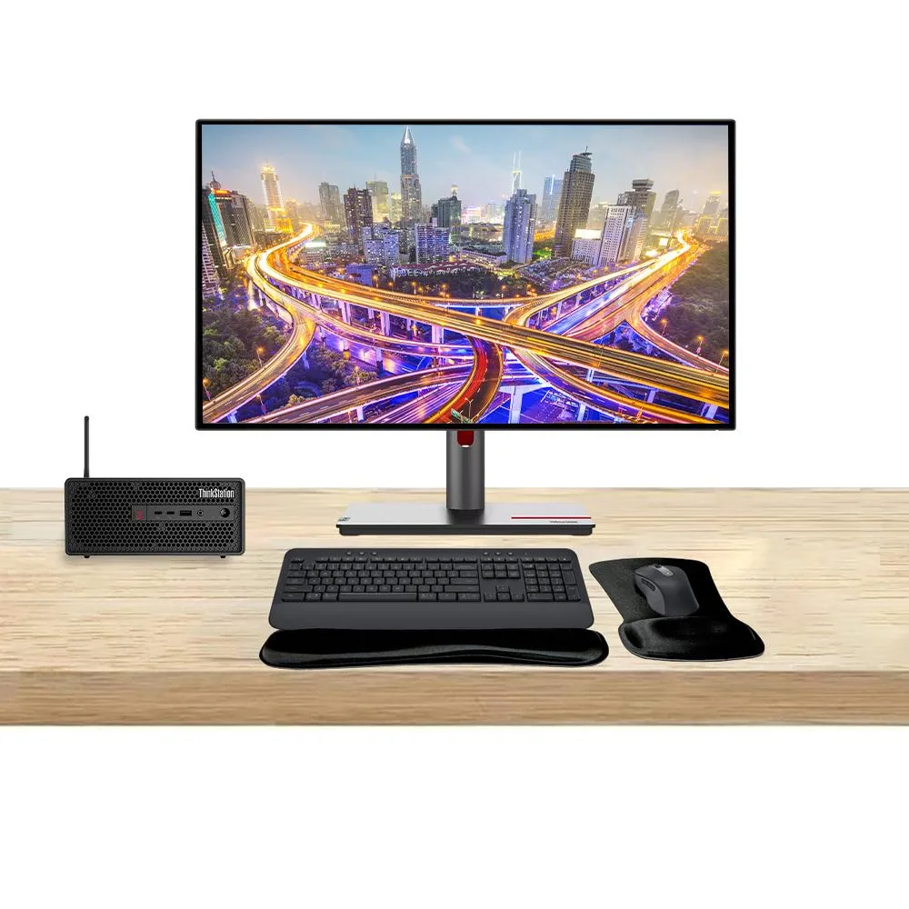 Lenovo Lenovo ThinkStation P3 SFF i7-14700K 64GB 1TB RTX A4000 16GB Dual 27 QHD MK650 Bundle desktop PC — product photo