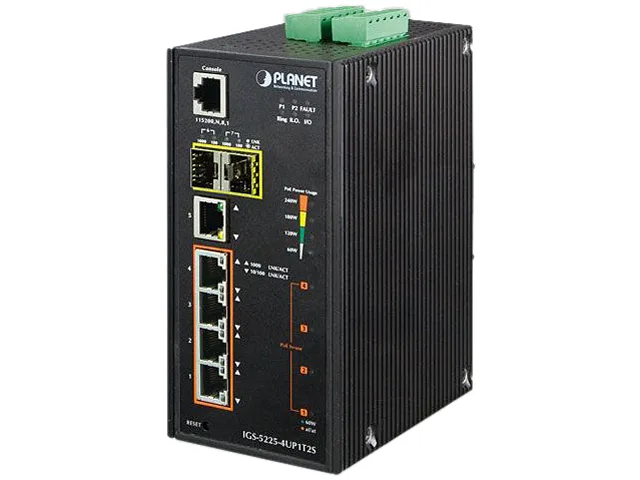 PLANET PLANET IGS-5225-4UP1T2S Industrial L2+ 4-Port Ultra PoE + 1-Port RJ45 + 2-Port SFP Managed Switch — product photo