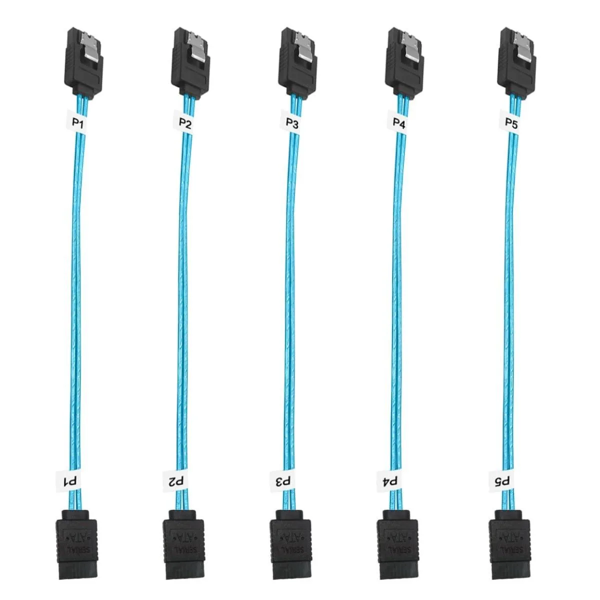  ADCAUDX DC-0050 5-pack SATA III cable 8 inch .2 m black blue locking latch — product photo