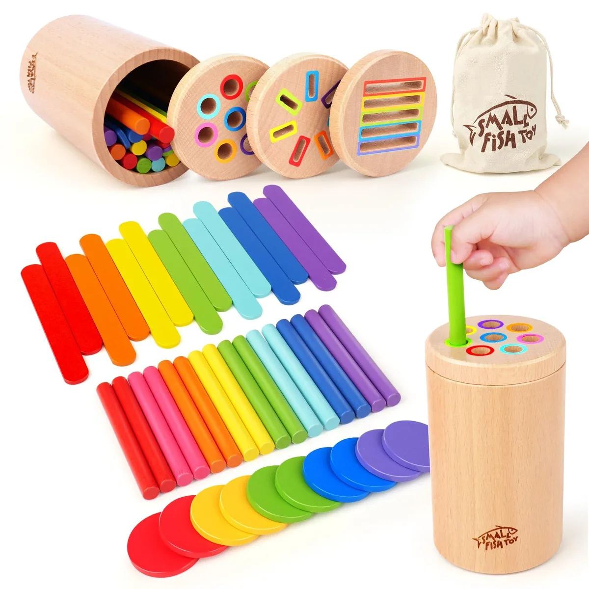 SMALL FISH 3-in-1 Wooden Montessori Activity Center — product photo