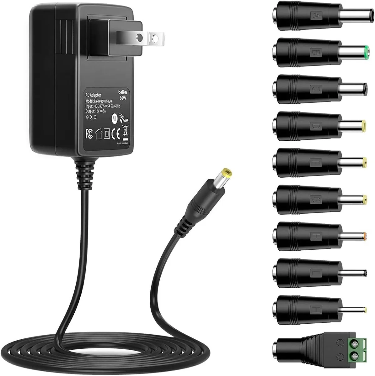 VOVOV VOVOV 12V 3A AC DC Power Adapter 11 Connectors US Plug — product photo