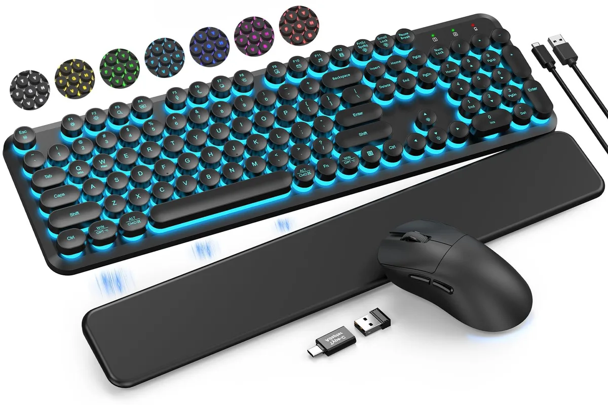  Keychron CK24 Typewriter Keyboard &amp; Mouse Combo with Magnetic Wrist Rest Black — product photo