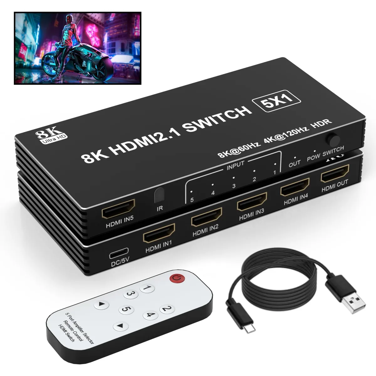 Vszerda Vszerda HDMI501 5-port HDMI 2.1 video switch 8K 60Hz — product photo