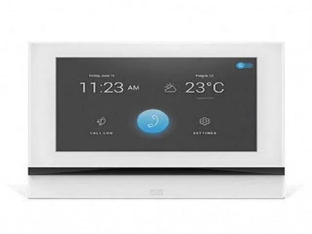 White rectangular indoor answering station with touchscreen display