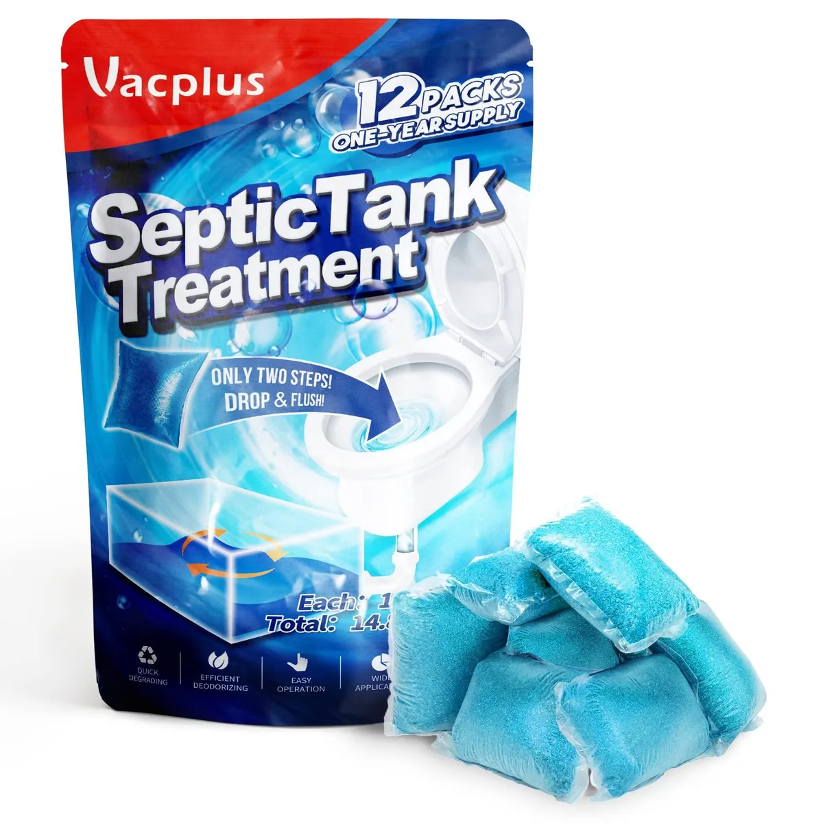 Blue dissolvable enzyme packs in a rectangular box
