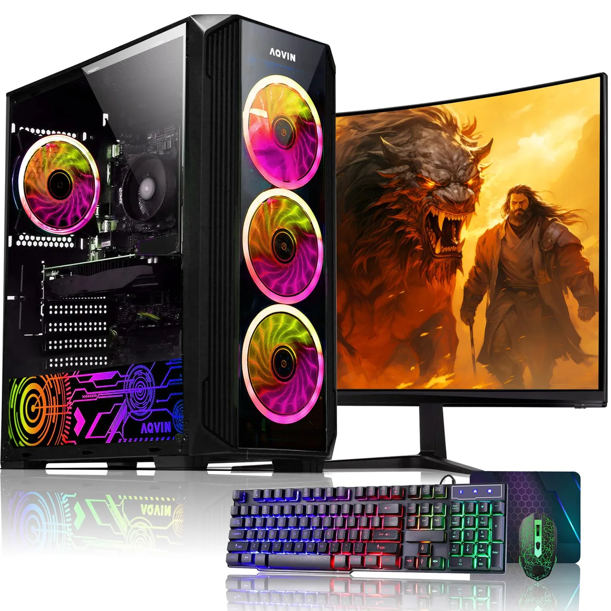 AQVIN AQVIN ZForce Gaming PC Ryzen 7 2700 RTX 3050 6GB 32GB DDR4 1TB SSD 27" Curved Monitor — product photo