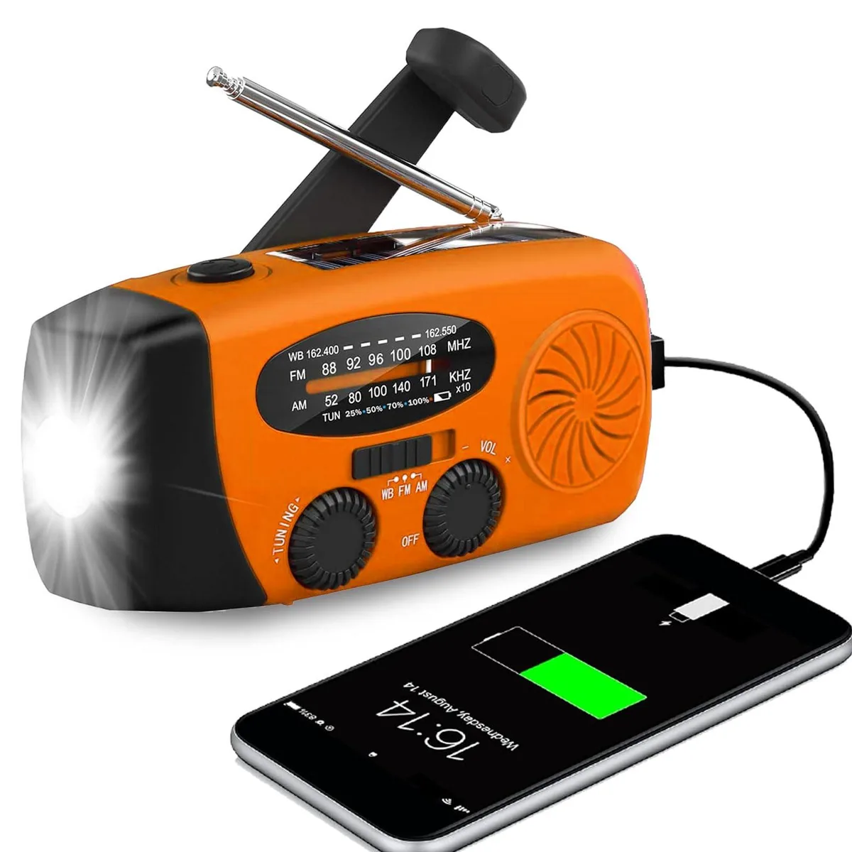 LOOFHIEN 088 AM/FM/NOAA Emergency Radio 2000mAh Orange — product photo